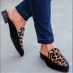 Halogen genuine calf hair slide loafer with leopard-print detail